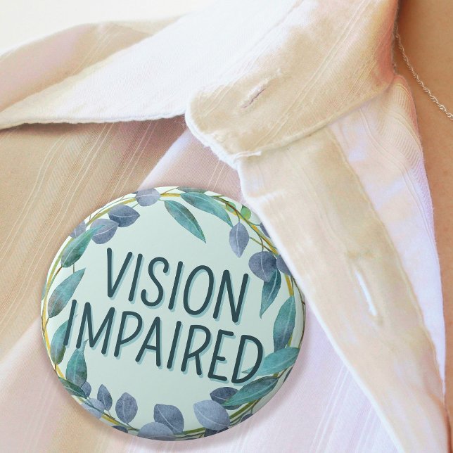 Boho Blue Botanical Leaves Vision Impaired Button (Boho Blue Botanical Leaves Vision Impaired Button)