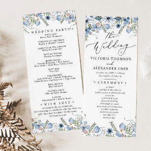 Boho Blue Botanical Wedding Program 