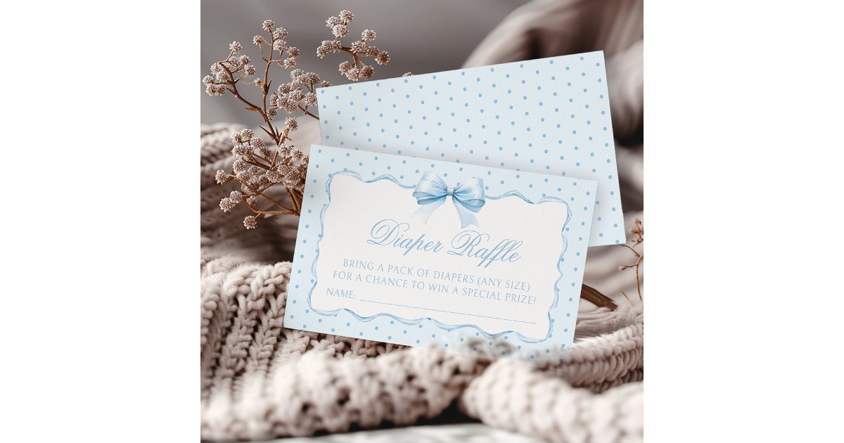 Boho blue bow ribbon baby boy shower diaper raffle enclosure card | Zazzle