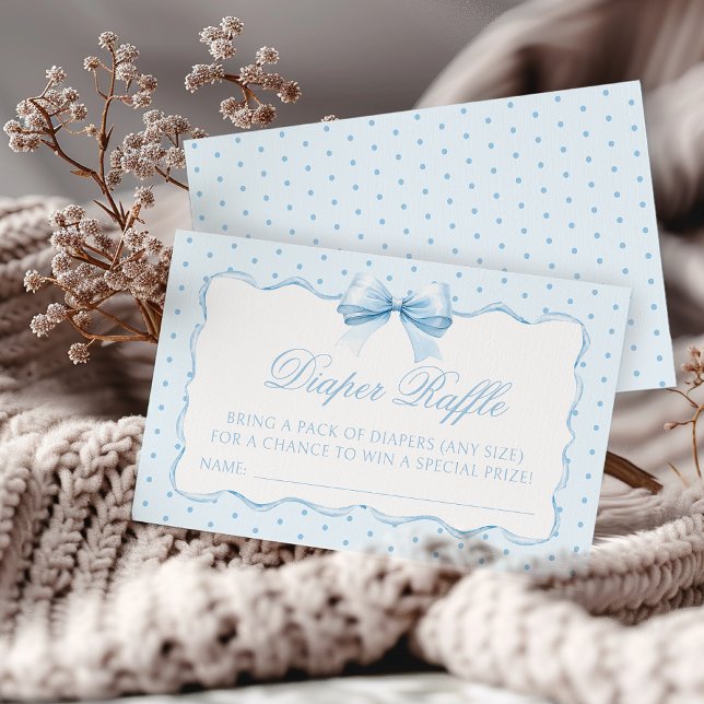 Boho blue bow ribbon baby boy shower diaper raffle enclosure card (Creator Uploaded)