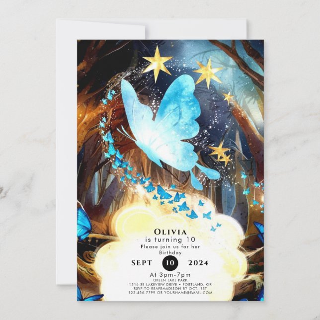 Boho Blue Butterfly Birthday Invitation (Front)