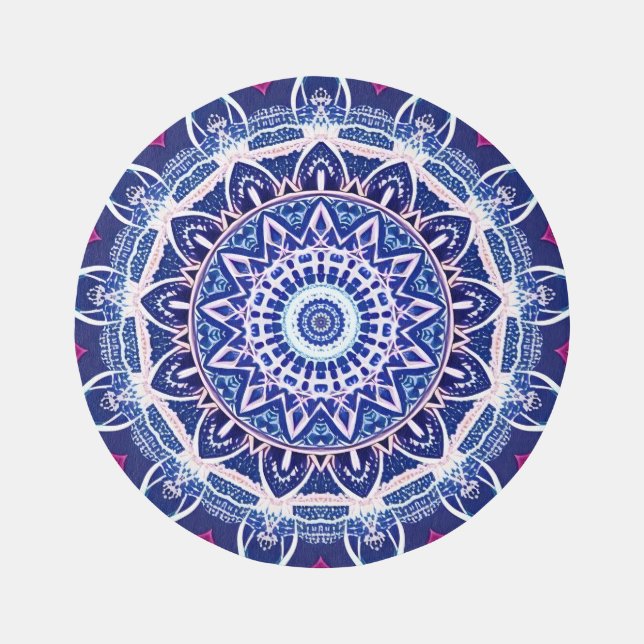 Boho Blue Cool 5' Round' Outdoor Area Rug (Front)