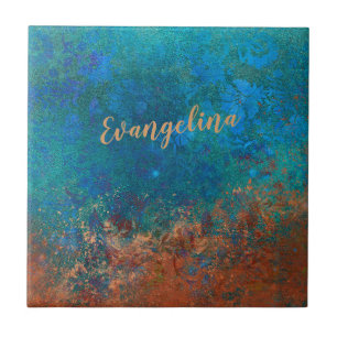 Boho Blue Copper Rustic Ceramic Tile