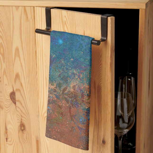 Boho Blue Copper Rustic Kitchen Towel (Thirds Fold)