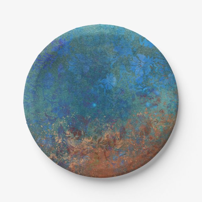 Boho Blue Copper Rustic Paper Plates (Front)