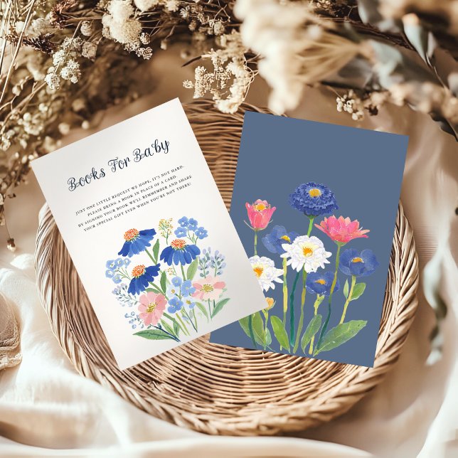 Boho Blue Cornflower Meadow Books for Baby Shower Enclosure Card (Creator Uploaded)