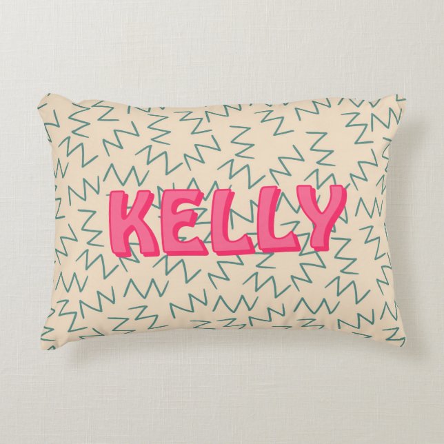 Boho Blue Cream Pink Zig Zag Ikat-Inspired Pattern Accent Pillow (Front)