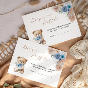 Boho Blue Diaper Raffle Ticket Teddy Bear Enclosure Card