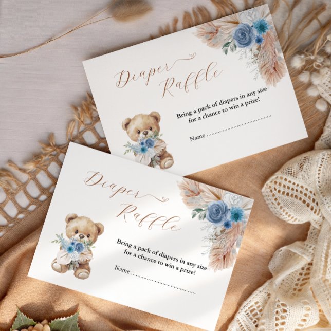 Boho Blue Diaper Raffle Ticket Teddy Bear Enclosure Card (Creator Uploaded)