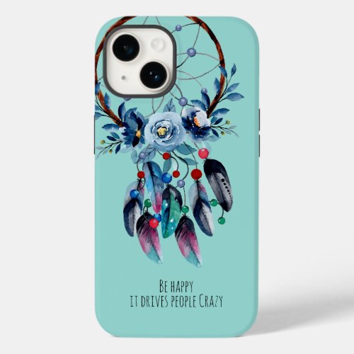 Boho Blue Dreamcatcher Fun Quote Feather Floral  Case_Mate iPhone 14 Case