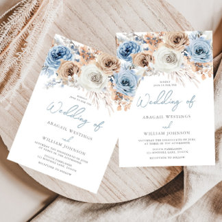 Boho Blue: Dusty Blue Bohemian Floral Wedding Invitation