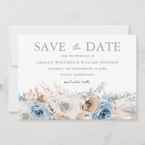 Boho Blue Dusty Blue Bohemian Floral Wedding Save The Date