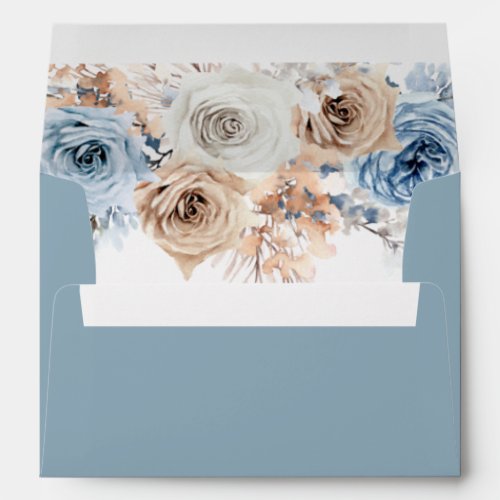 Boho Blue Dusty Bohemian Floral Blank Wedding  Envelope