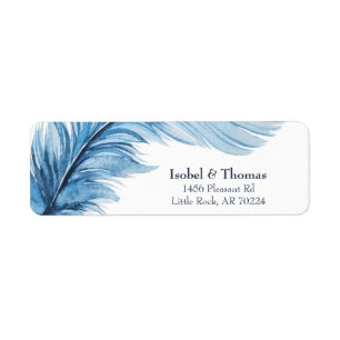 Boho Blue Elegant Watercolor Feather Address Label