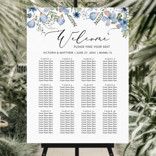 Boho Blue Elegant Wedding Seating Chart  Foam Board