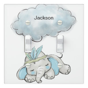 Boho Blue Elephant Child's Name Light Switch Cover