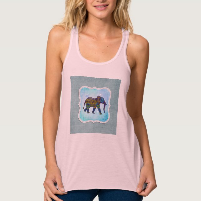 Boho Blue Elephant Tank Top (Front)