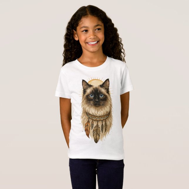 Boho Blue-Eyed Cat Kids T-Shirt (Front Full)