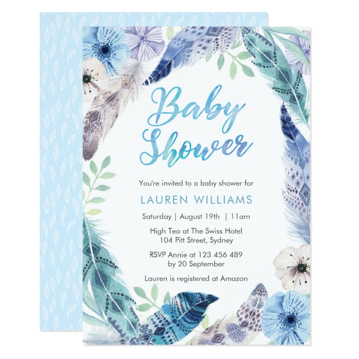 feather baby shower invitations