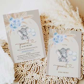 Boho Blue Floral Arch Little Peanut Baby Shower Invitation by figtreedesign at Zazzle