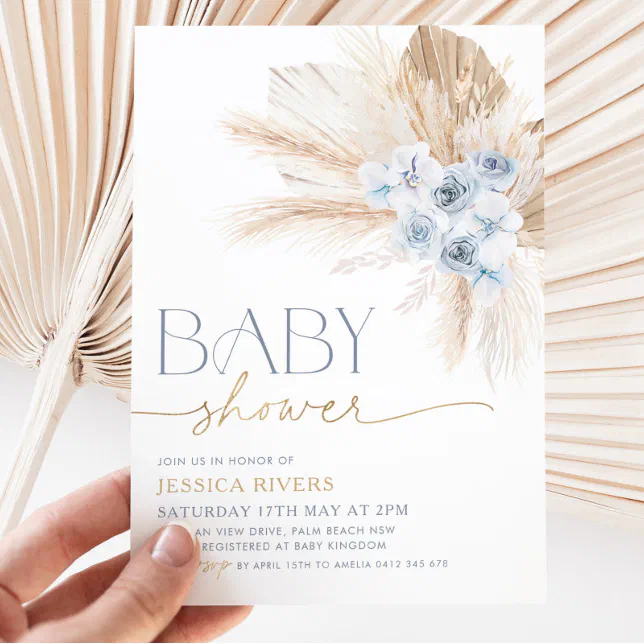 Boho Blue Floral Baby Shower Invitation Floral Boy Zazzle