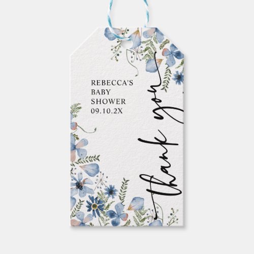 Boho Blue Floral Baby Shower Thank You Gift Tag