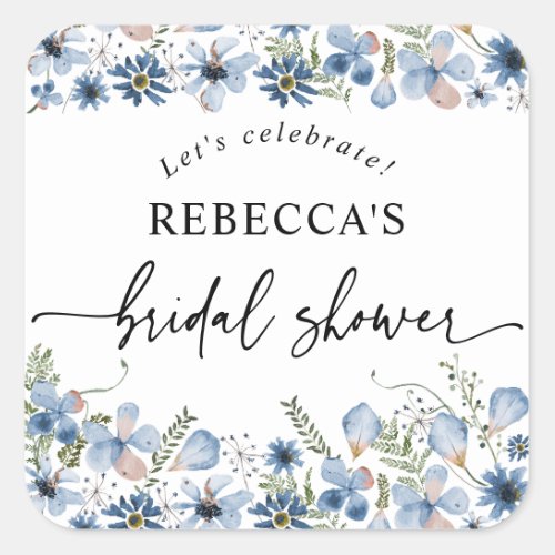 Boho Blue Floral Bridal Shower Round Envelope Seal