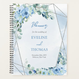 Boho blue floral eucalyptus and silver glitter planner