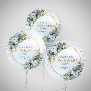 Boho blue floral eucalyptus gold quinceañera ballo balloon