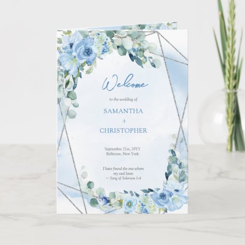 Boho blue floral eucalyptus silver glitter program