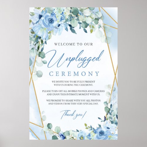 Boho blue floral eucalyptus unplugged ceremony poster