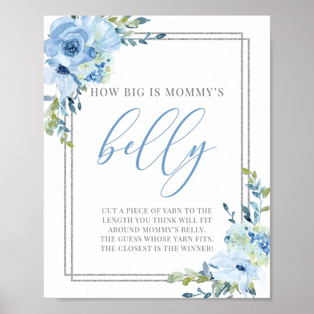 Boho blue floral how big is mommy's belly sign (Front)