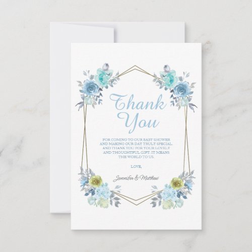 Boho Blue Floral It's a Boy Baby Shower Thank You 