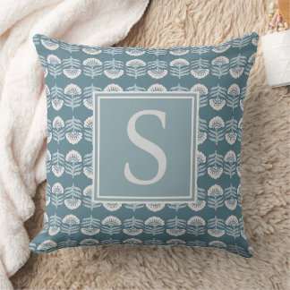 Boho Blue Floral Monogram Cushion