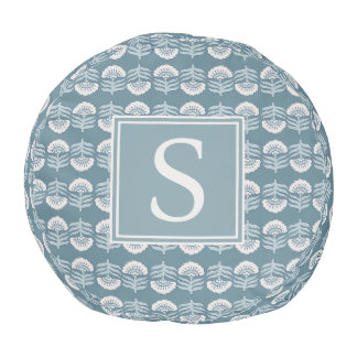 Boho Blue Floral Monogram Pouf