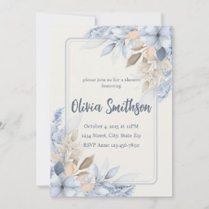 Boho Blue Floral Pampas Grass Invitation