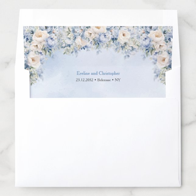 Boho blue floral sage eucalyptus and gold frame  envelope liner (In Envelope)