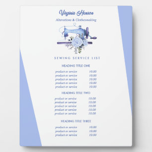 Boho Blue Floral Sewing Machine Seamstress Pricing Plaque