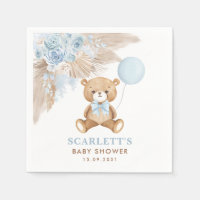 Boho Blue Floral Teddy Bear Baby Boy Shower