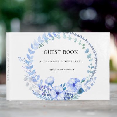 Boho Blue Floral Wedding  Guest Book