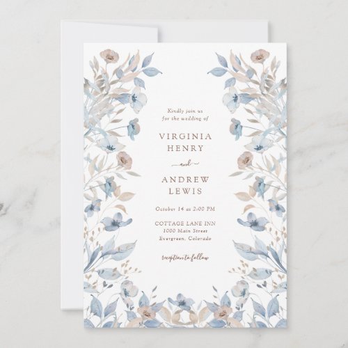 Boho Blue Floral Wedding Invitation