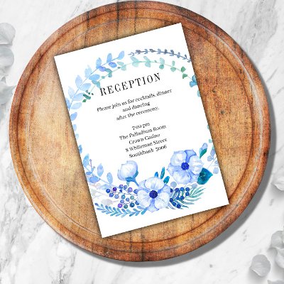 Boho Blue Floral Wedding Reception Enclosure Card