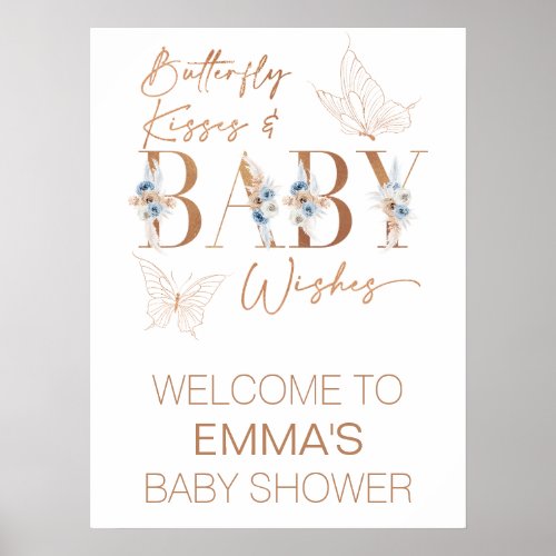 Boho Blue Floral Word Baby Shower Welcome Sign