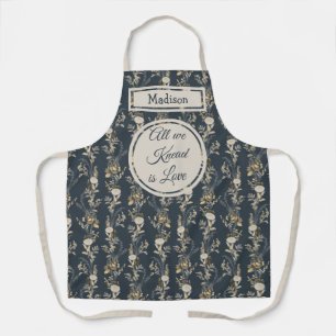 Boho Blue Gold Botanical Floral Apron