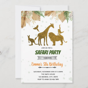 Boho blue gold safari party invitation