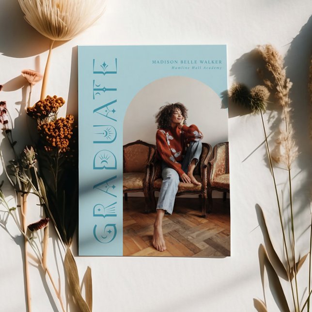 Boho Blue Graduate Graduation Announcement (Creator Uploaded)