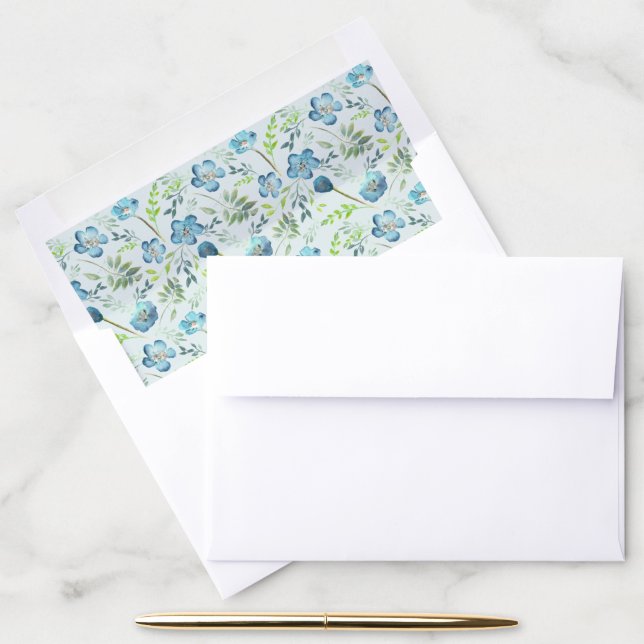 Boho Blue Green Elegant Watercolor Flower Pattern Envelope Liner (Desk)