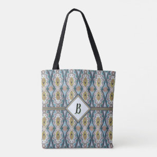 Boho Blue, Green & Tan Tribal Inspired Tote Bag