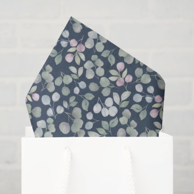 Boho Blue & Green Watercolor Eucalyptus  Tissue Paper (Gift Bag)