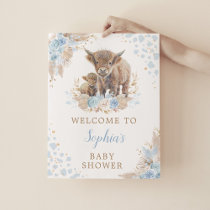 Boho Blue Highland Cow Baby Boy Shower Welcome Poster